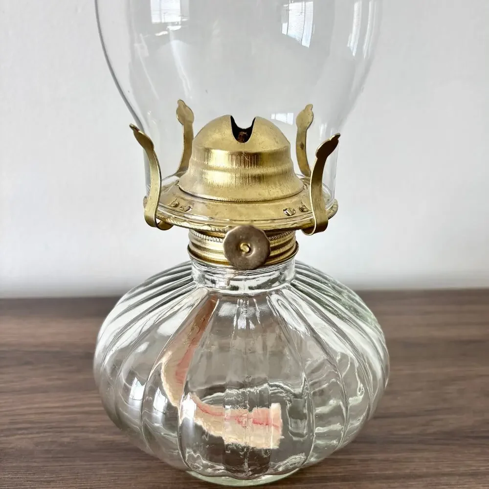 Vintage Brass and Glass Oil Lamp